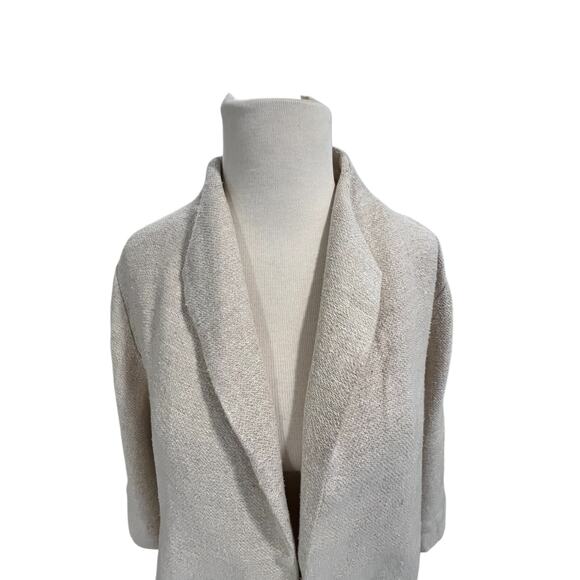 Eileen Fisher Silk Linen Blend Ivory Jacket PL Lagenlook Career Open Cardigan - Picture 2 of 8